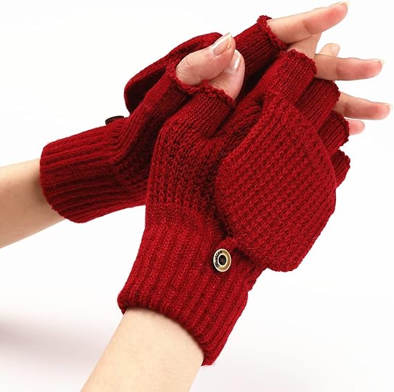 Women's Red Warm Fingerless Gloves 1 Pair - Image 2