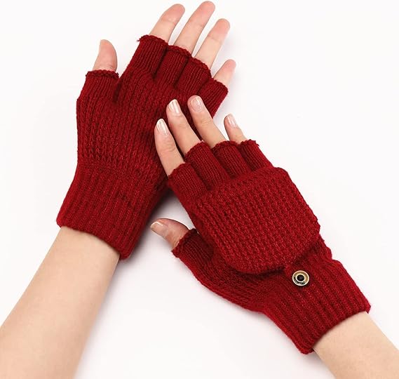 Women's Red Warm Fingerless Gloves 1 Pair - Image 3