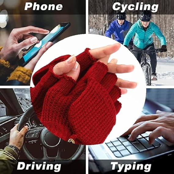 Women's Red Warm Fingerless Gloves 1 Pair - Image 5