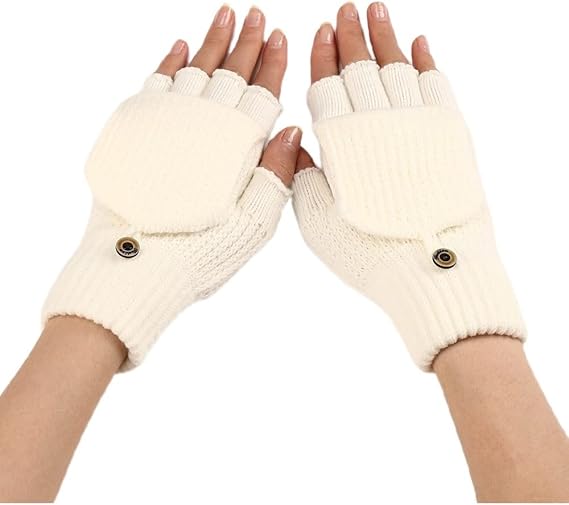 Women's Warm Fingerless Gloves - 1 Pair - White - Image 1