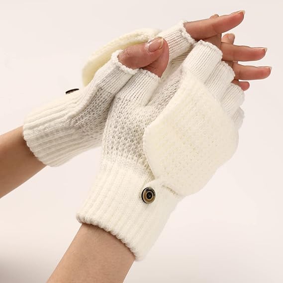 Women's Warm Fingerless Gloves - 1 Pair - White - Image 2