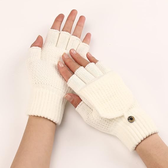 Women's Warm Fingerless Gloves - 1 Pair - White - Image 3