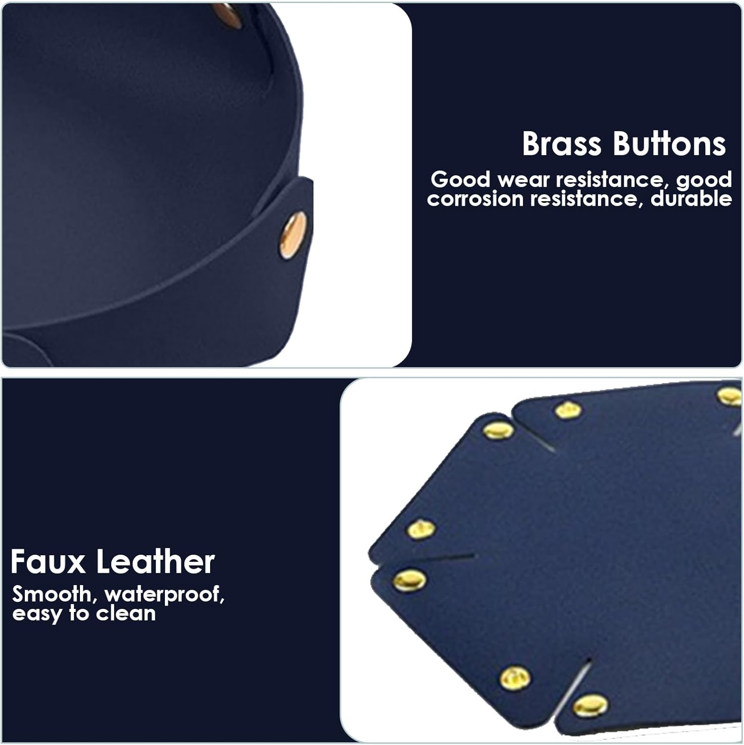 Portable Dark Blue PU Leather Entryway Table Nightstand Organizer for Phones Keys Wallets Watches Coins Travel Plate Sorter - Image 3