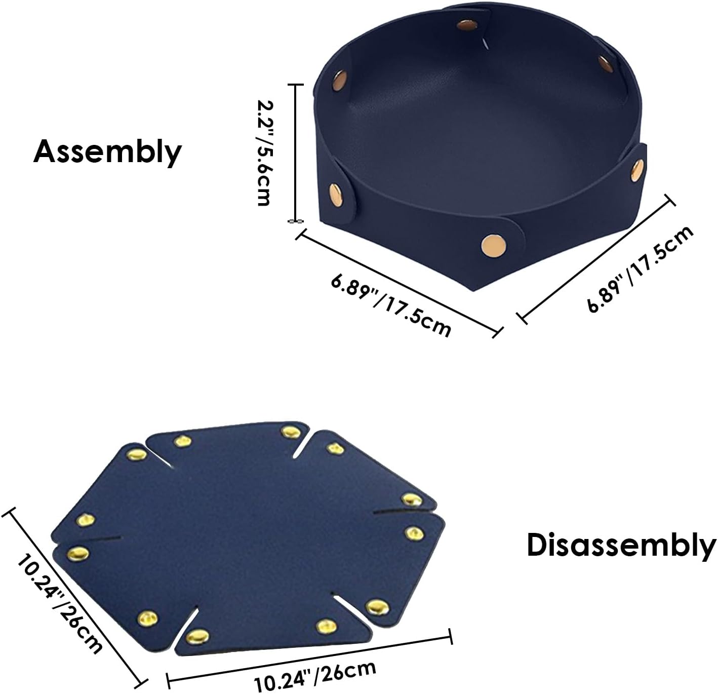 Portable Dark Blue PU Leather Entryway Table Nightstand Organizer for Phones Keys Wallets Watches Coins Travel Plate Sorter - Image 4