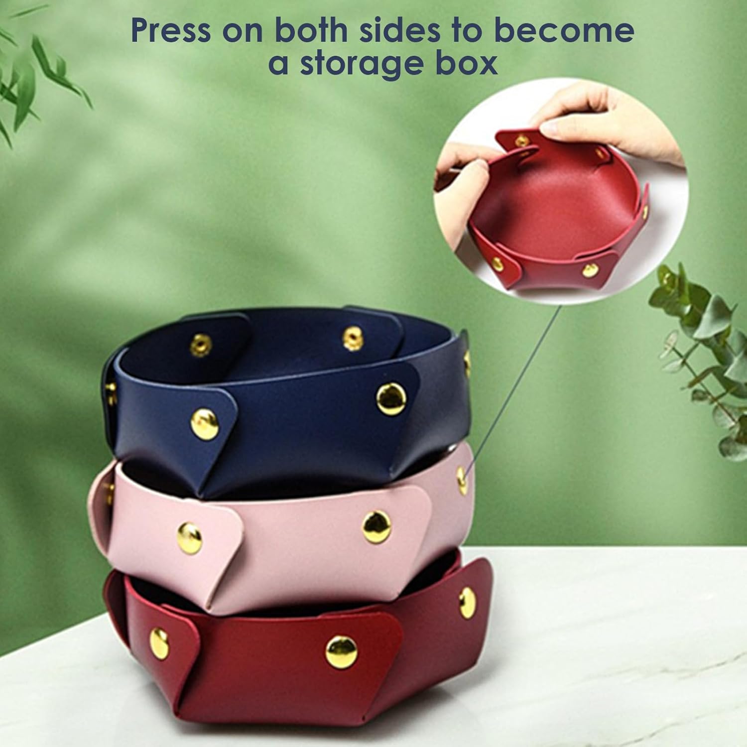 Portable Dark Blue PU Leather Entryway Table Nightstand Organizer for Phones Keys Wallets Watches Coins Travel Plate Sorter - Image 6