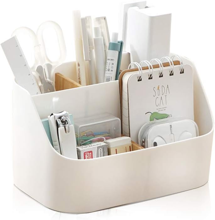 Pink Desk Organizer with Compartments Small Storage Box for Makeup Brushes Pens Pencils Remote Controls Office Accessories - Image 1