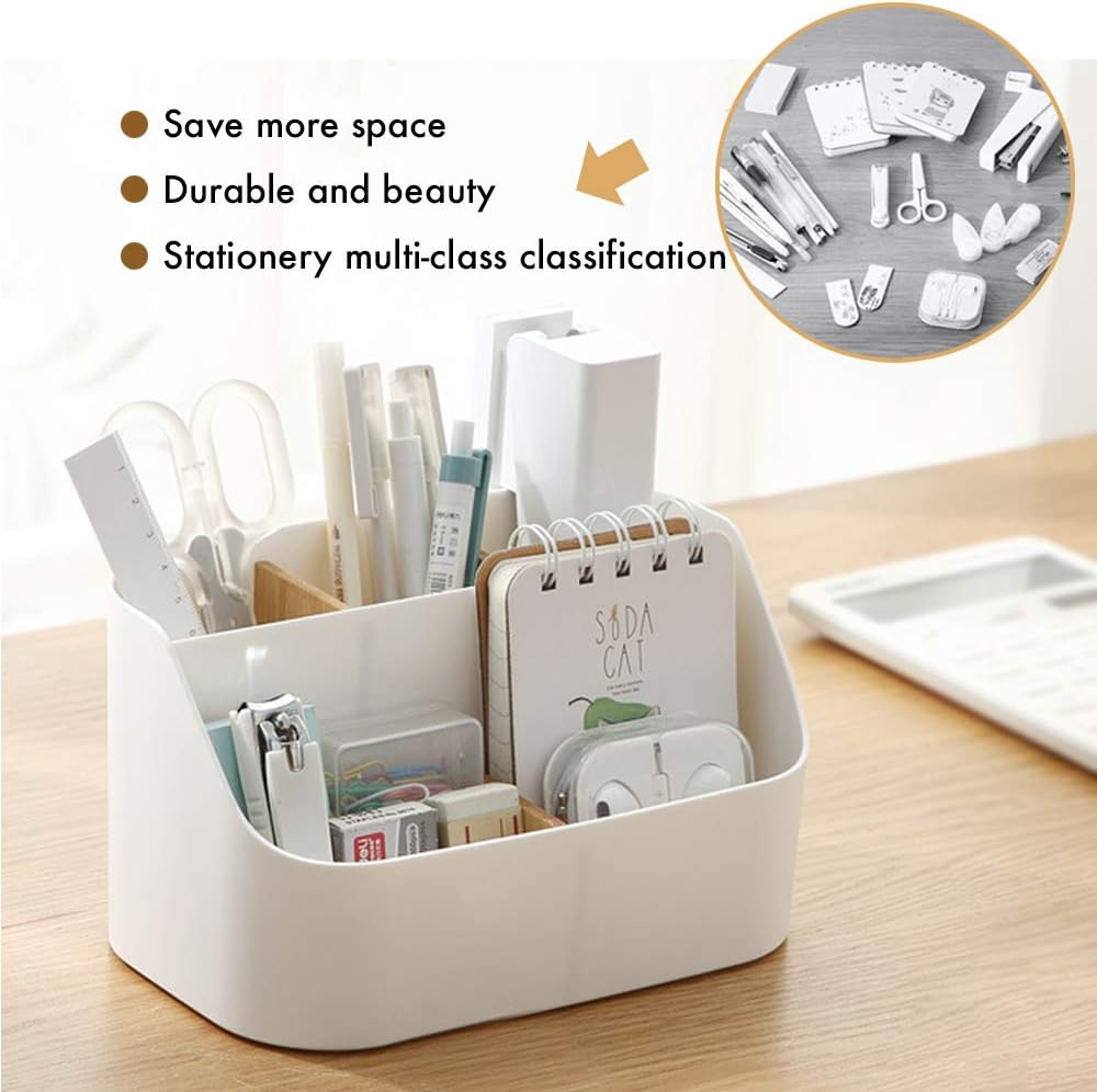 Pink Desk Organizer with Compartments Small Storage Box for Makeup Brushes Pens Pencils Remote Controls Office Accessories - Image 3