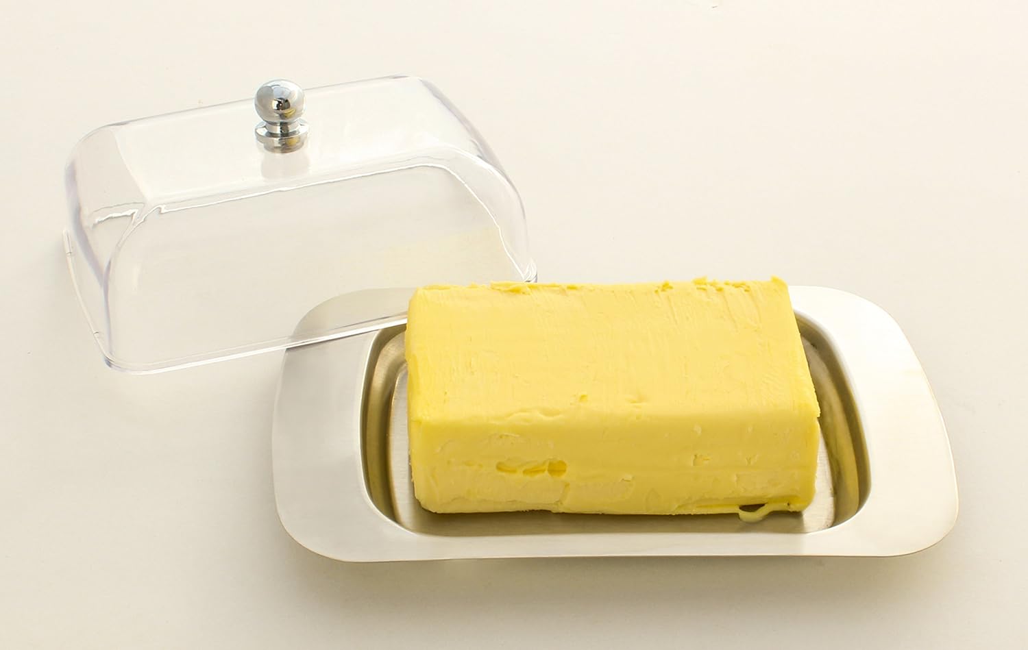 Stainless Steel Butter Dish with Lid 18.5x12.2x6cm Transparent Butter Container - Image 1