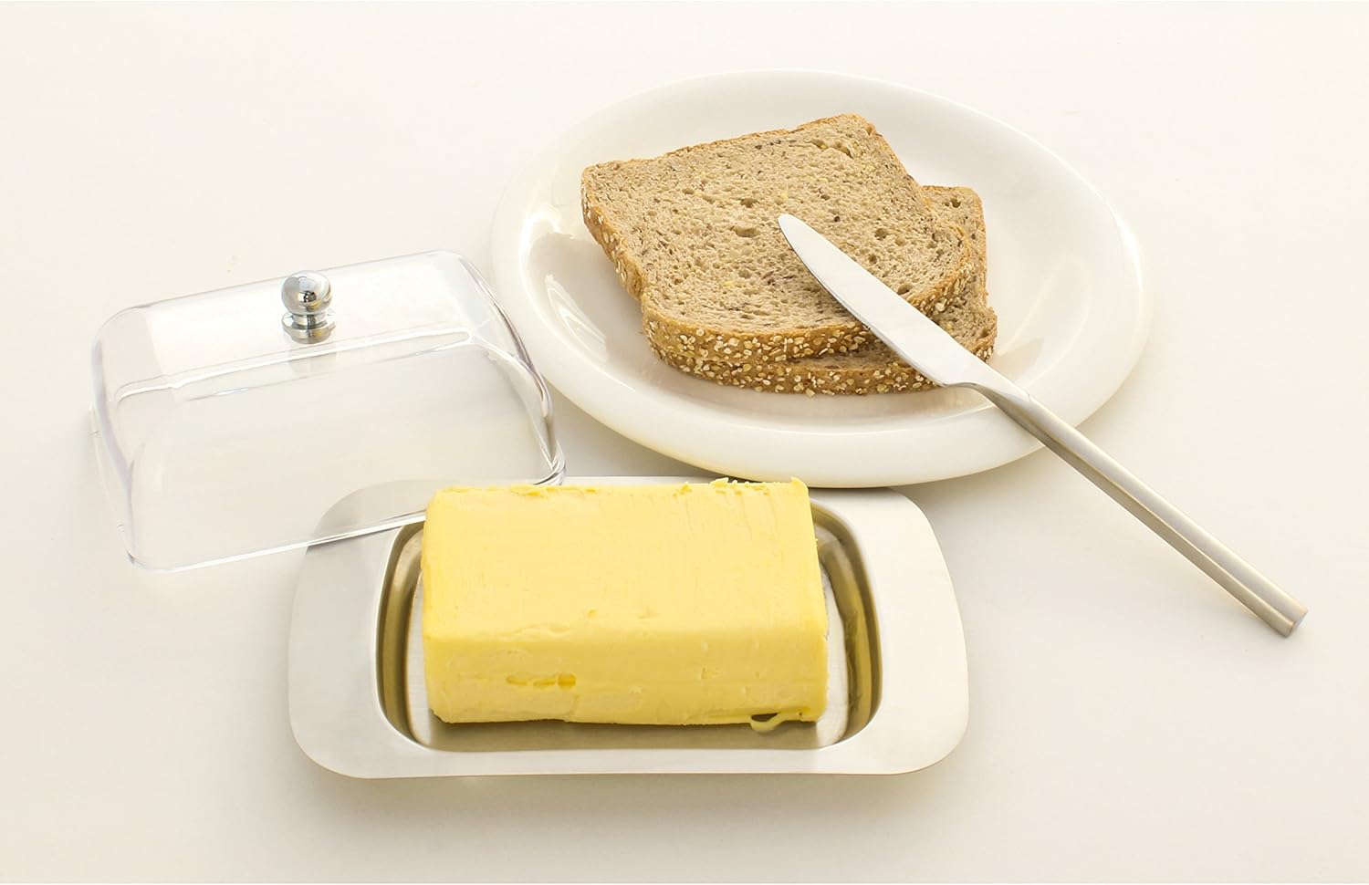 Stainless Steel Butter Dish with Lid 18.5x12.2x6cm Transparent Butter Container - Image 2