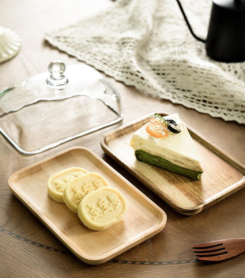 Mini Cake Stand with Glass Dome - Wooden Serving Board for Cupcakes Cheese - Butter Dome as Kitchen Decoration Gift - Image 5