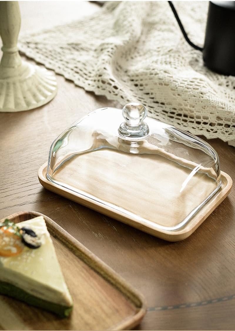 Mini Cake Stand with Glass Dome - Wooden Serving Board for Cupcakes Cheese - Butter Dome as Kitchen Decoration Gift - Image 6