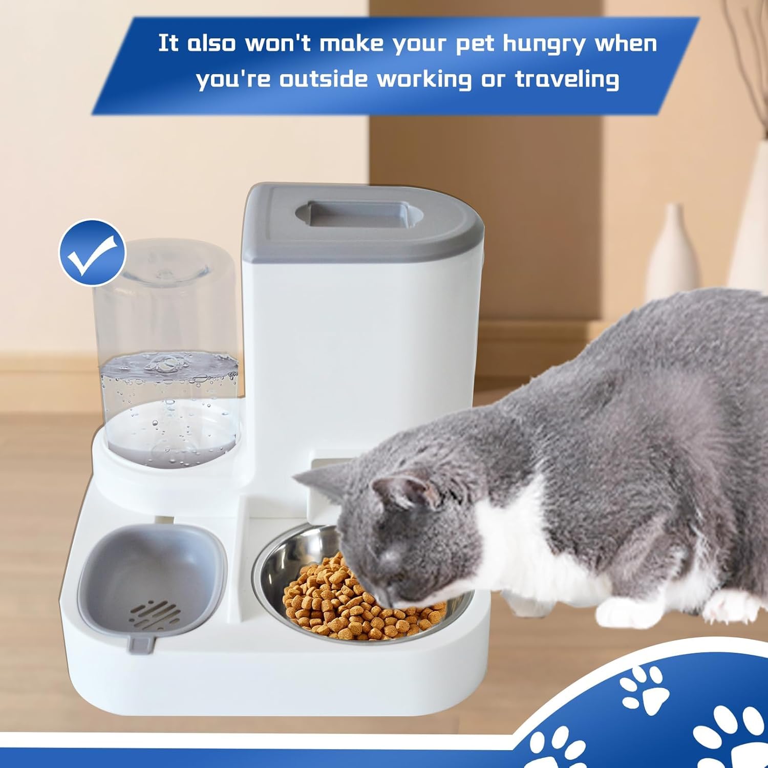 Automatic Pet Feeder and Water Bowl for Dogs and Cats - Grey - 1 Piece - Image 3