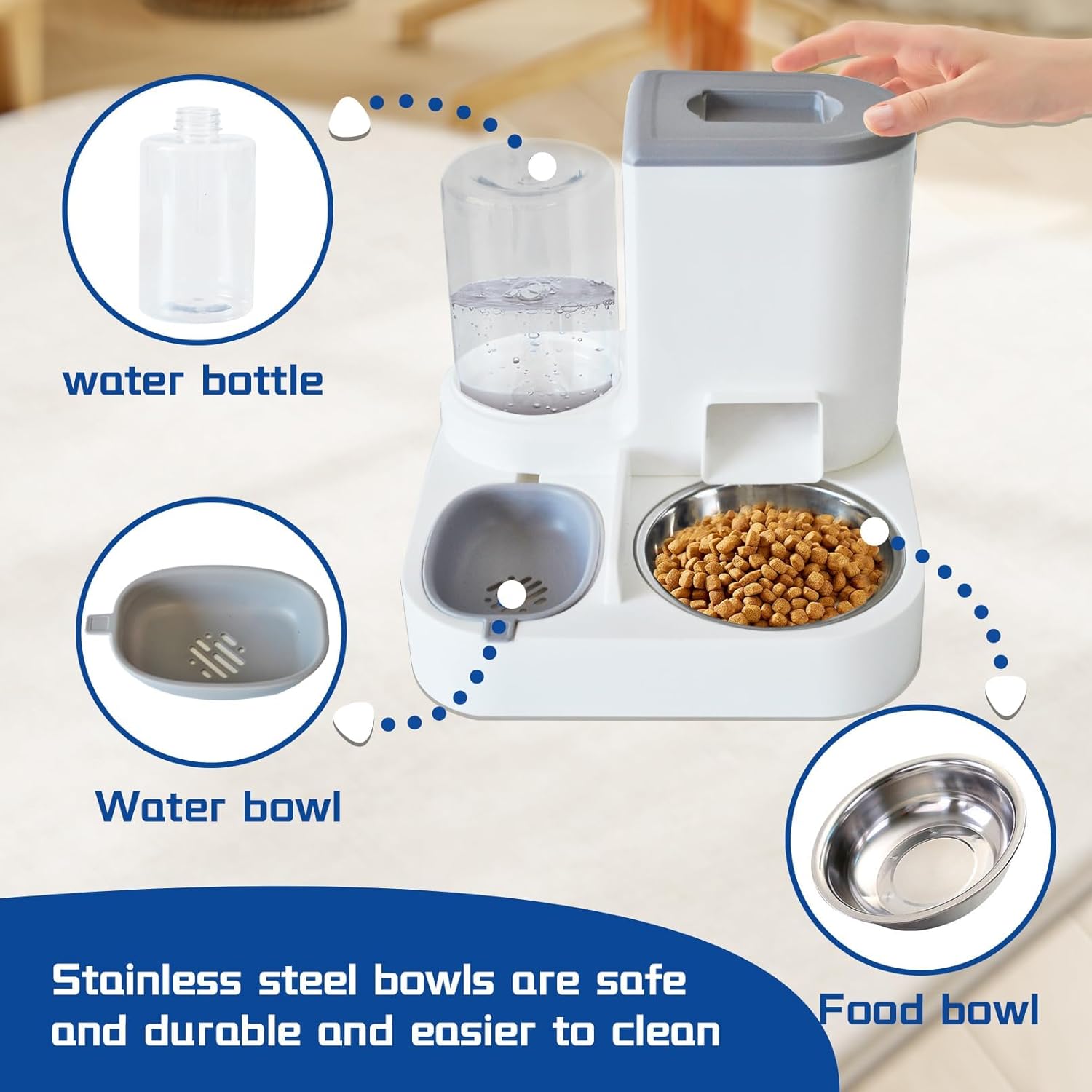Automatic Pet Feeder and Water Bowl for Dogs and Cats - Grey - 1 Piece - Image 6