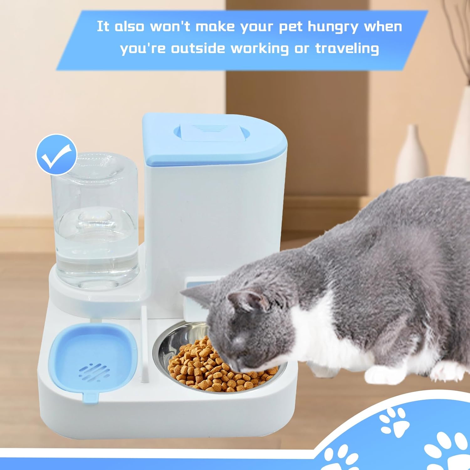 Automatic Pet Feeder and Water Bowl for Dogs and Cats - Blue - Image 2