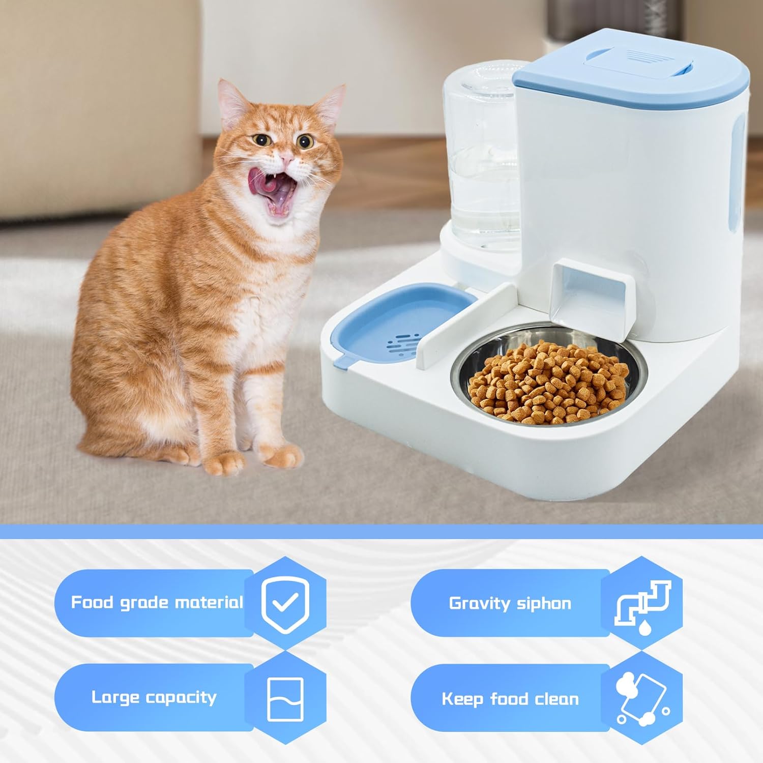 Automatic Pet Feeder and Water Bowl for Dogs and Cats - Blue - Image 4