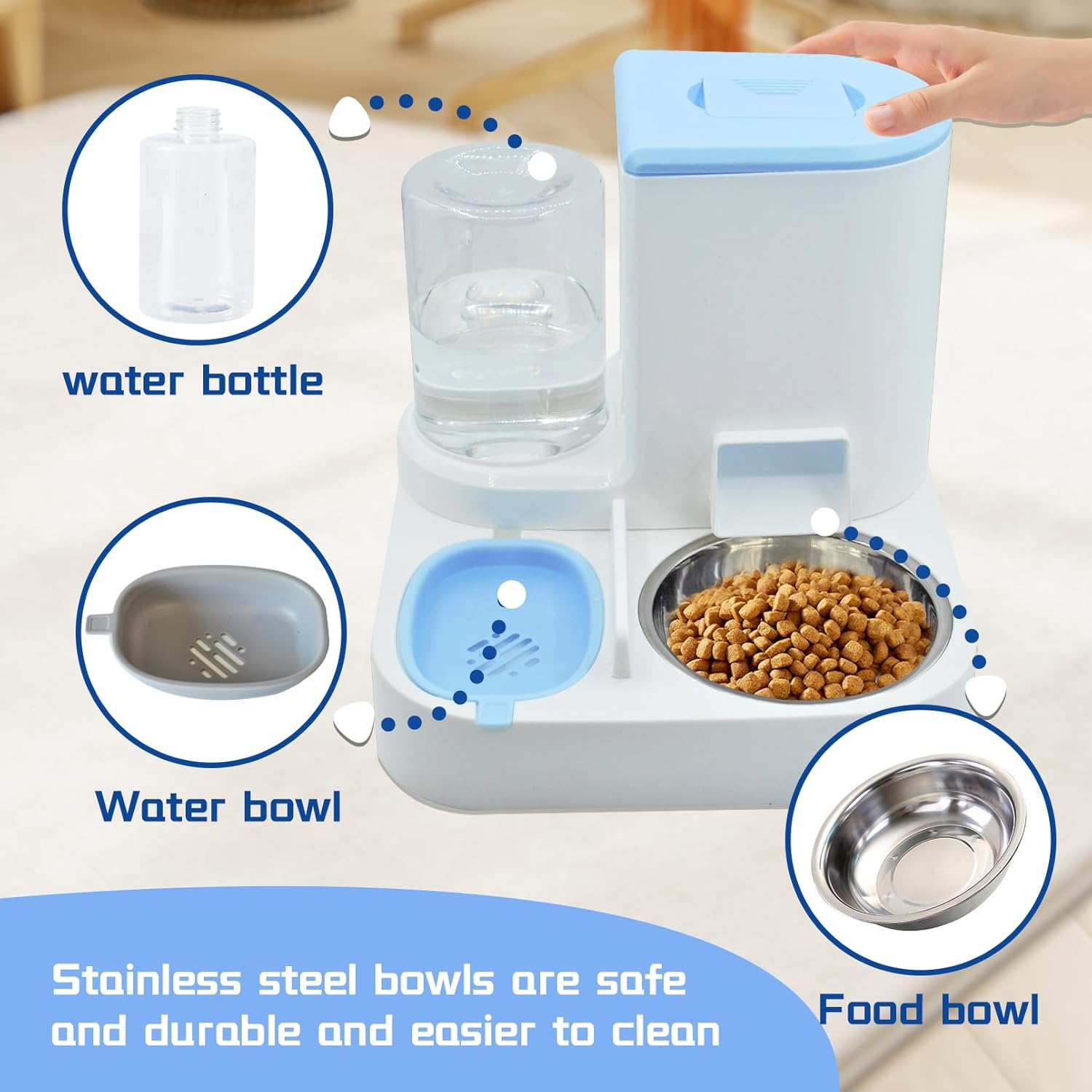 Automatic Pet Feeder and Water Bowl for Dogs and Cats - Blue - Image 5