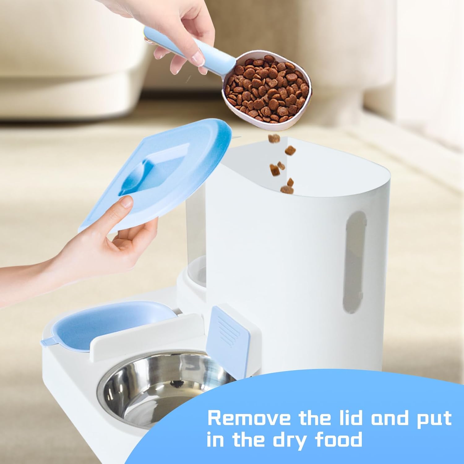 Automatic Pet Feeder and Water Bowl for Dogs and Cats - Blue - Image 6