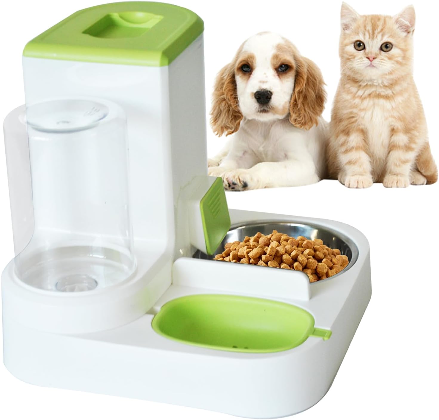 Automatic Pet Feeder 1 Piece Dog Cat Food Bowl Water Bowl Green - Image 1