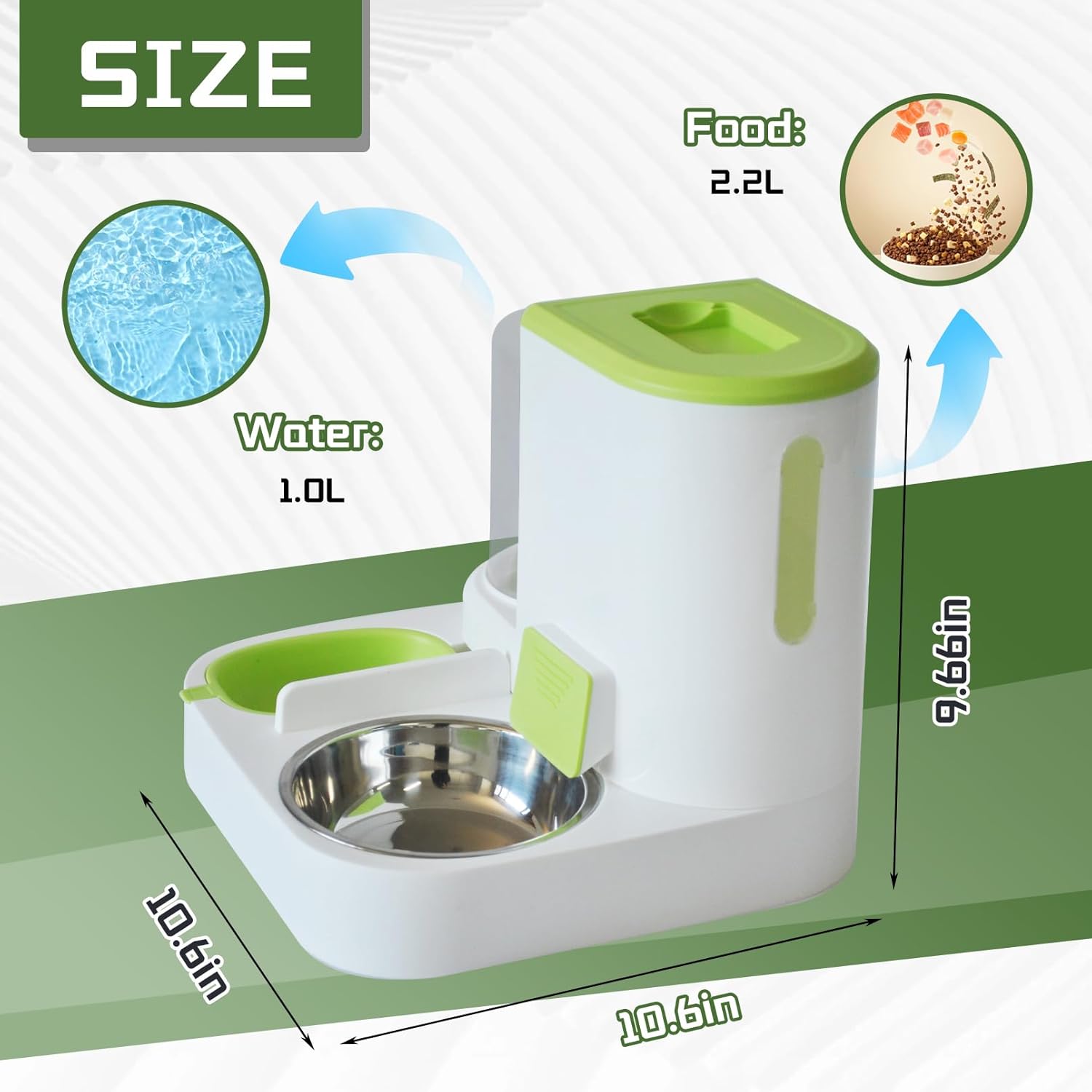 Automatic Pet Feeder 1 Piece Dog Cat Food Bowl Water Bowl Green - Image 3