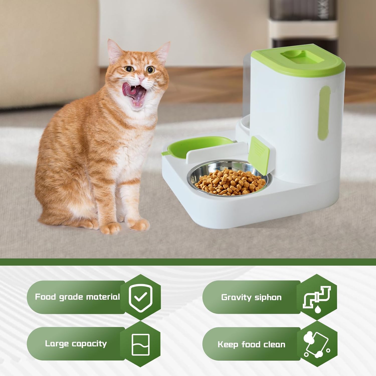 Automatic Pet Feeder 1 Piece Dog Cat Food Bowl Water Bowl Green - Image 4