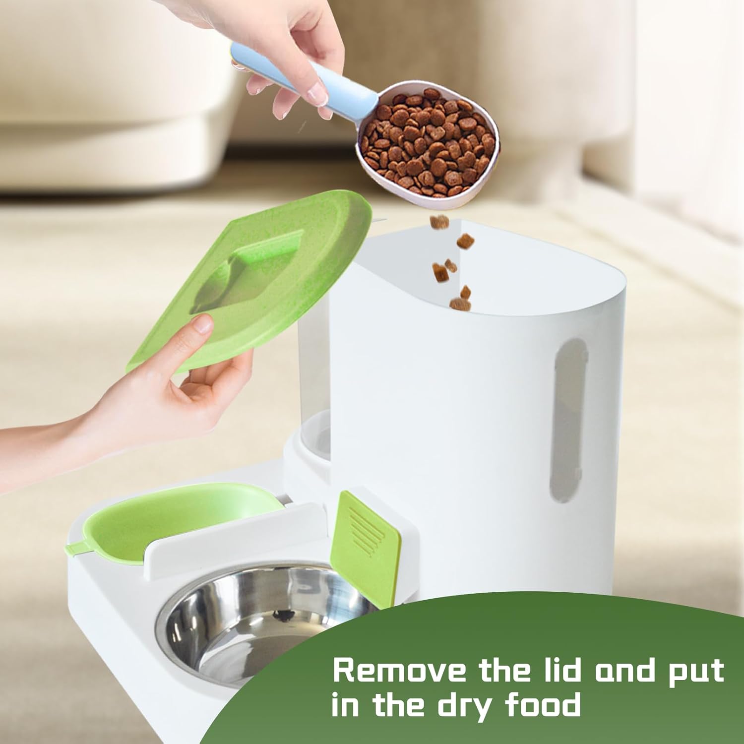 Automatic Pet Feeder 1 Piece Dog Cat Food Bowl Water Bowl Green - Image 5