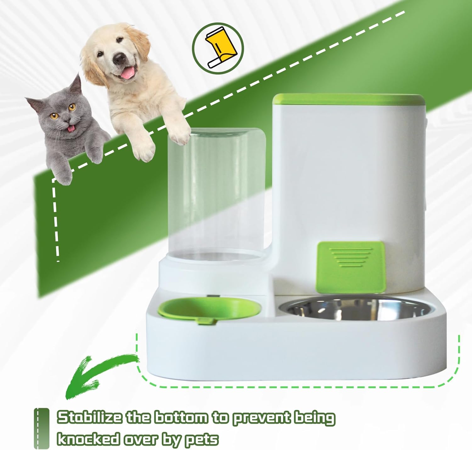 Automatic Pet Feeder 1 Piece Dog Cat Food Bowl Water Bowl Green - Image 7