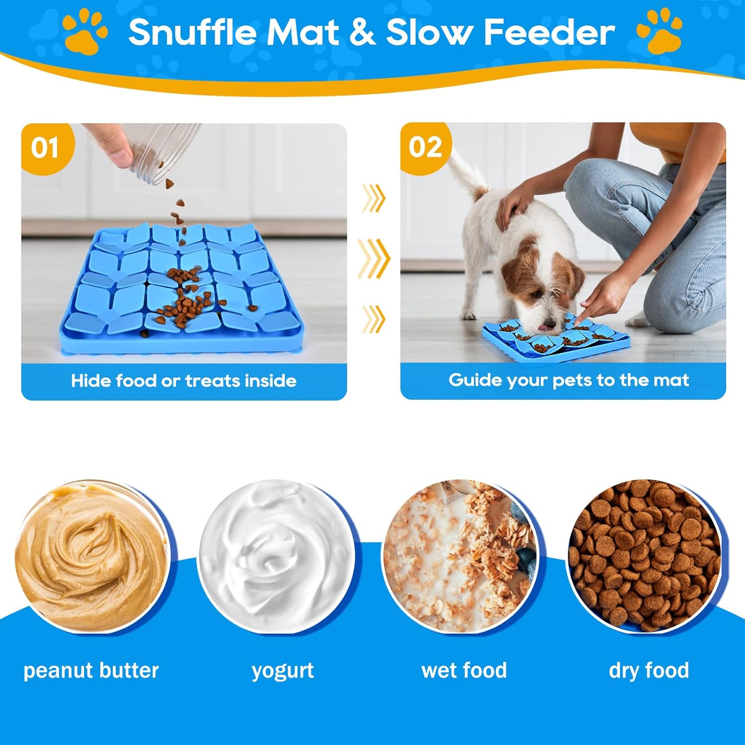Slow Feeder Dog Cat Bowl Blue 1 Piece Pet Food Bowl - Image 2