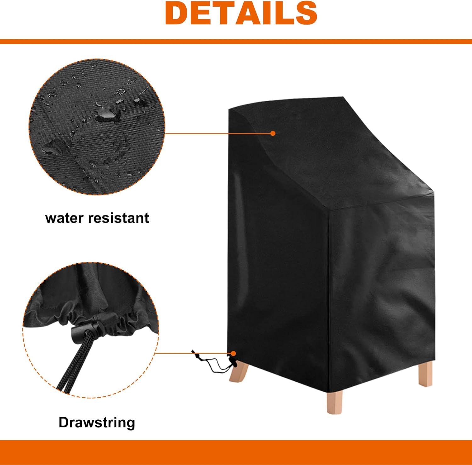 2 Pack Waterproof Outdoor Furniture Covers for Garden Cushions Stacking Chairs Black - Image 3