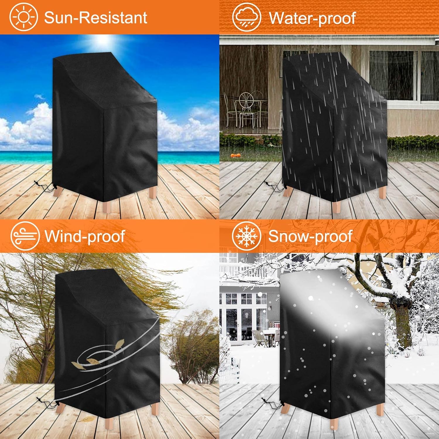 2 Pack Waterproof Outdoor Furniture Covers for Garden Cushions Stacking Chairs Black - Image 6