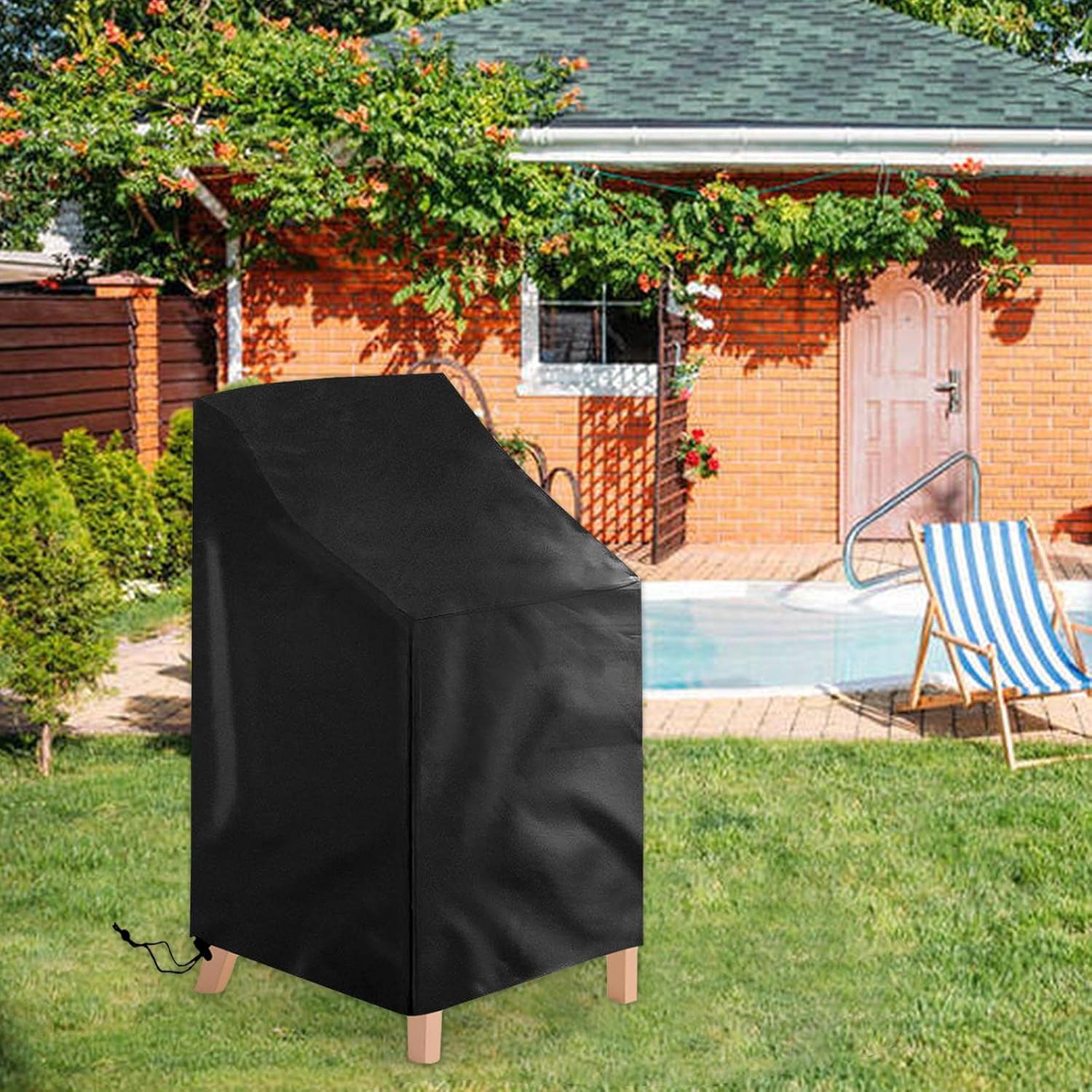 2 Pack Waterproof Outdoor Furniture Covers for Garden Cushions Stacking Chairs Black - Image 7