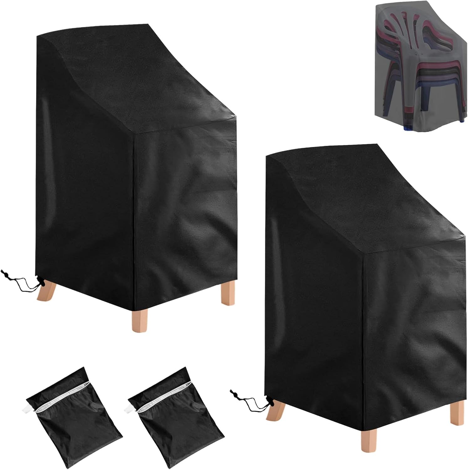 2 Pack Waterproof Outdoor Furniture Covers for Garden Cushions Stacking Chairs Black - Image 8