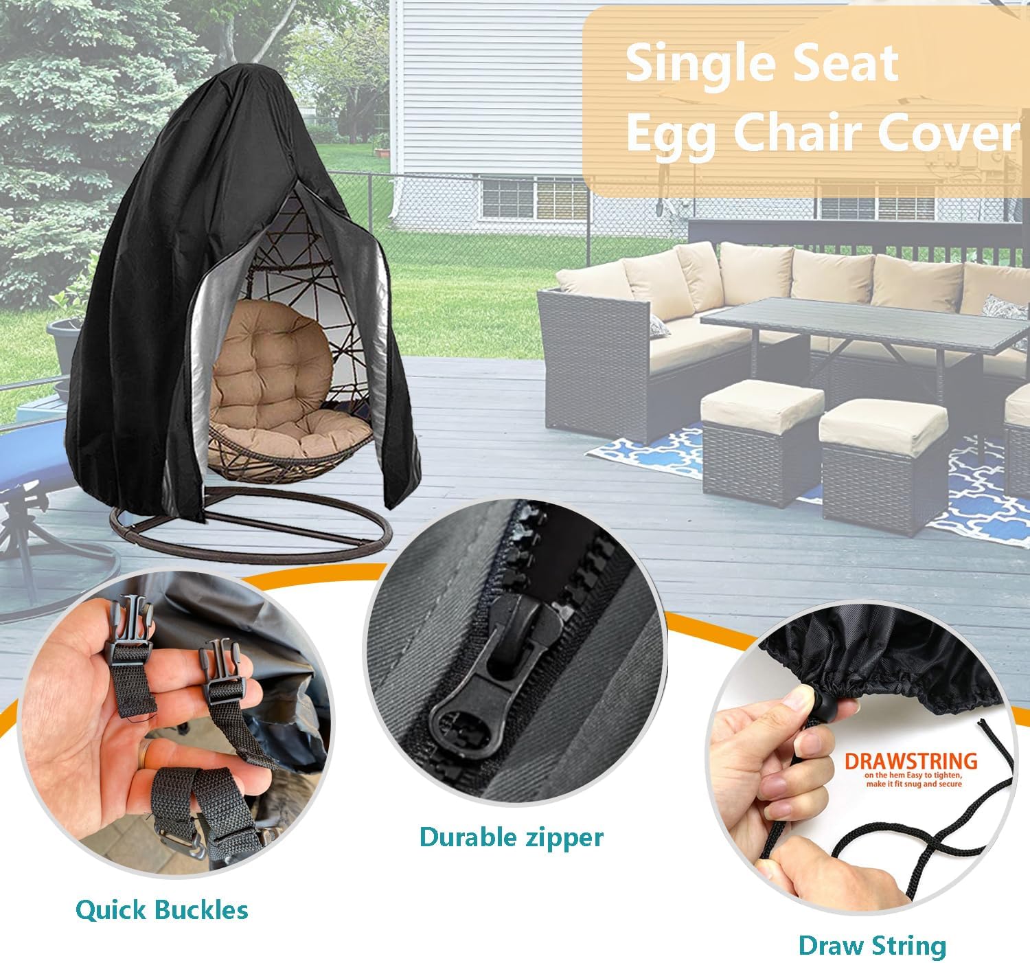 Garden Furniture Cover 115x190cm Waterproof Outdoor Furniture Protector for Garden Chairs Black - Image 6