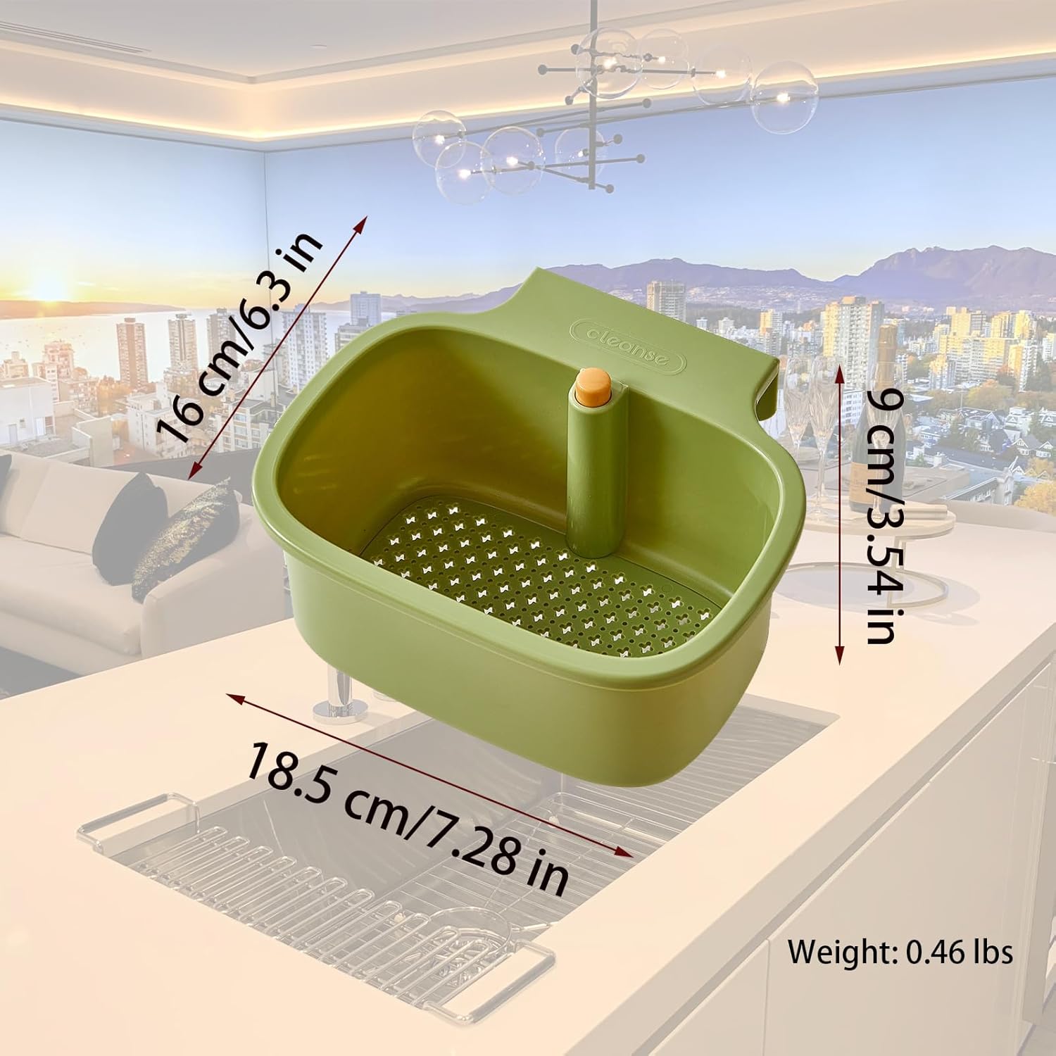 Green Multi-Functional Hanging Food Strainer for Sinks One Touch Release Screen Auto-Dump Kitchen Waste Filter Fruit Vegetable Washer - Image 3