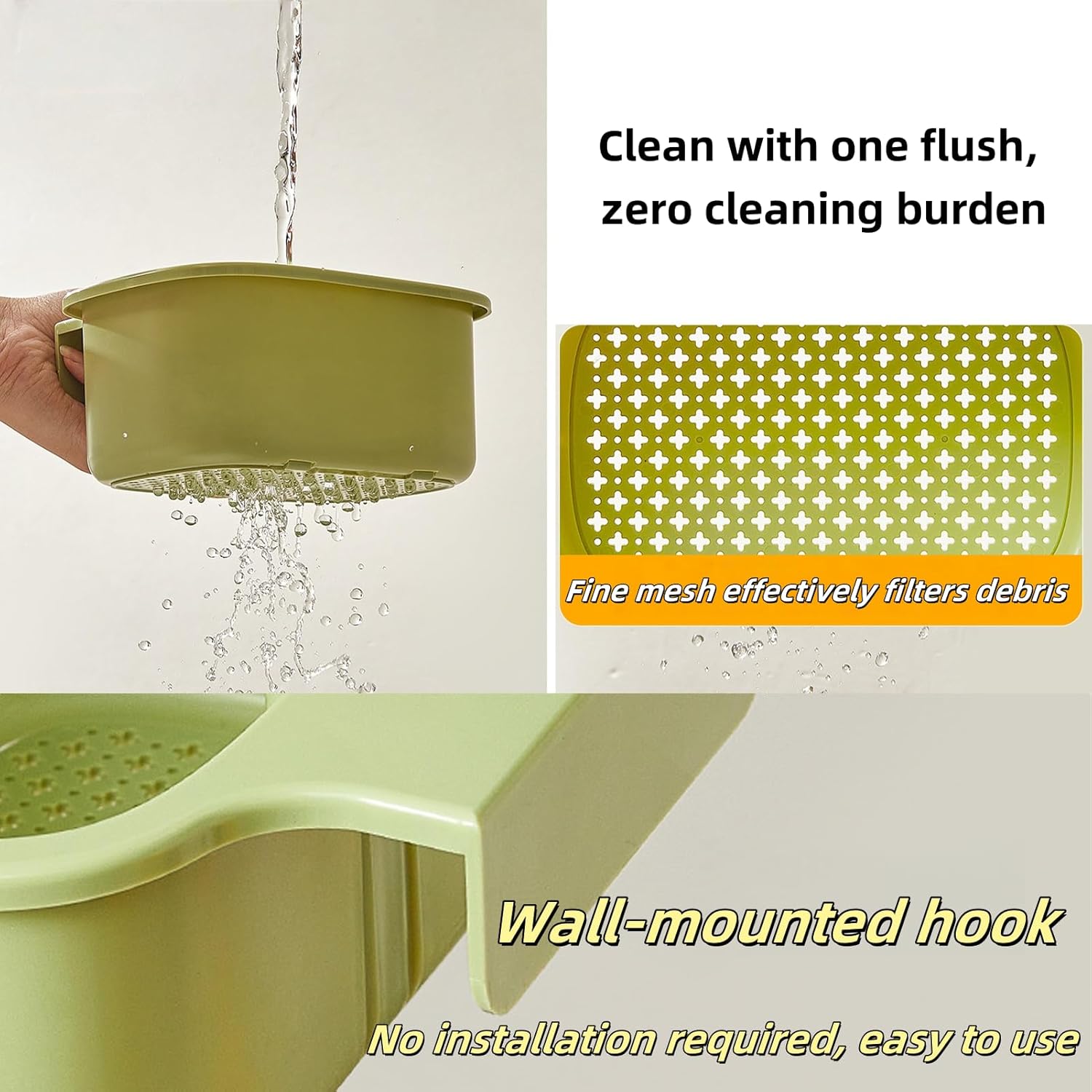 Green Multi-Functional Hanging Food Strainer for Sinks One Touch Release Screen Auto-Dump Kitchen Waste Filter Fruit Vegetable Washer - Image 6