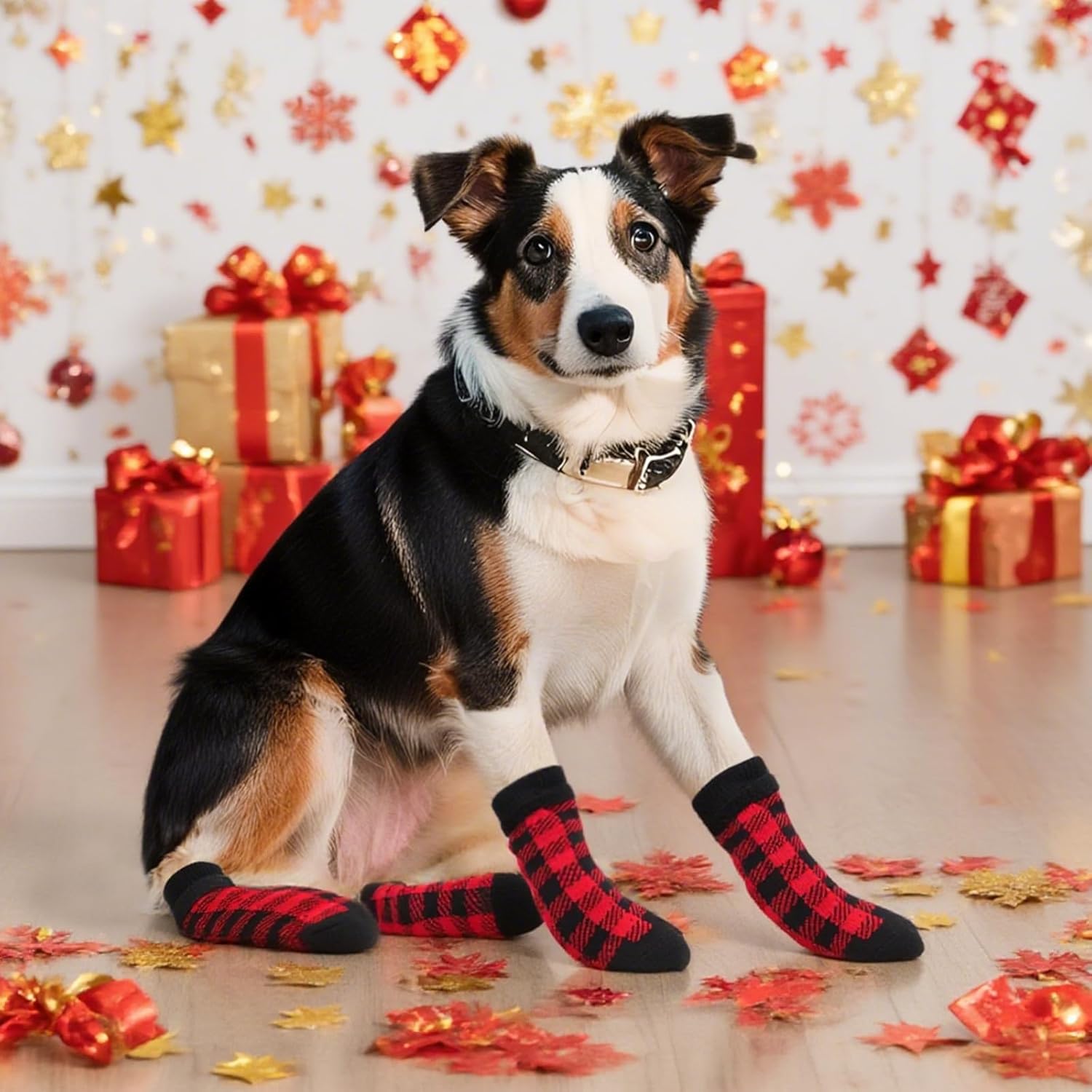 Dog Socks Size M Anti-Slip Pet Paw Protectors Red for Dogs - Image 7