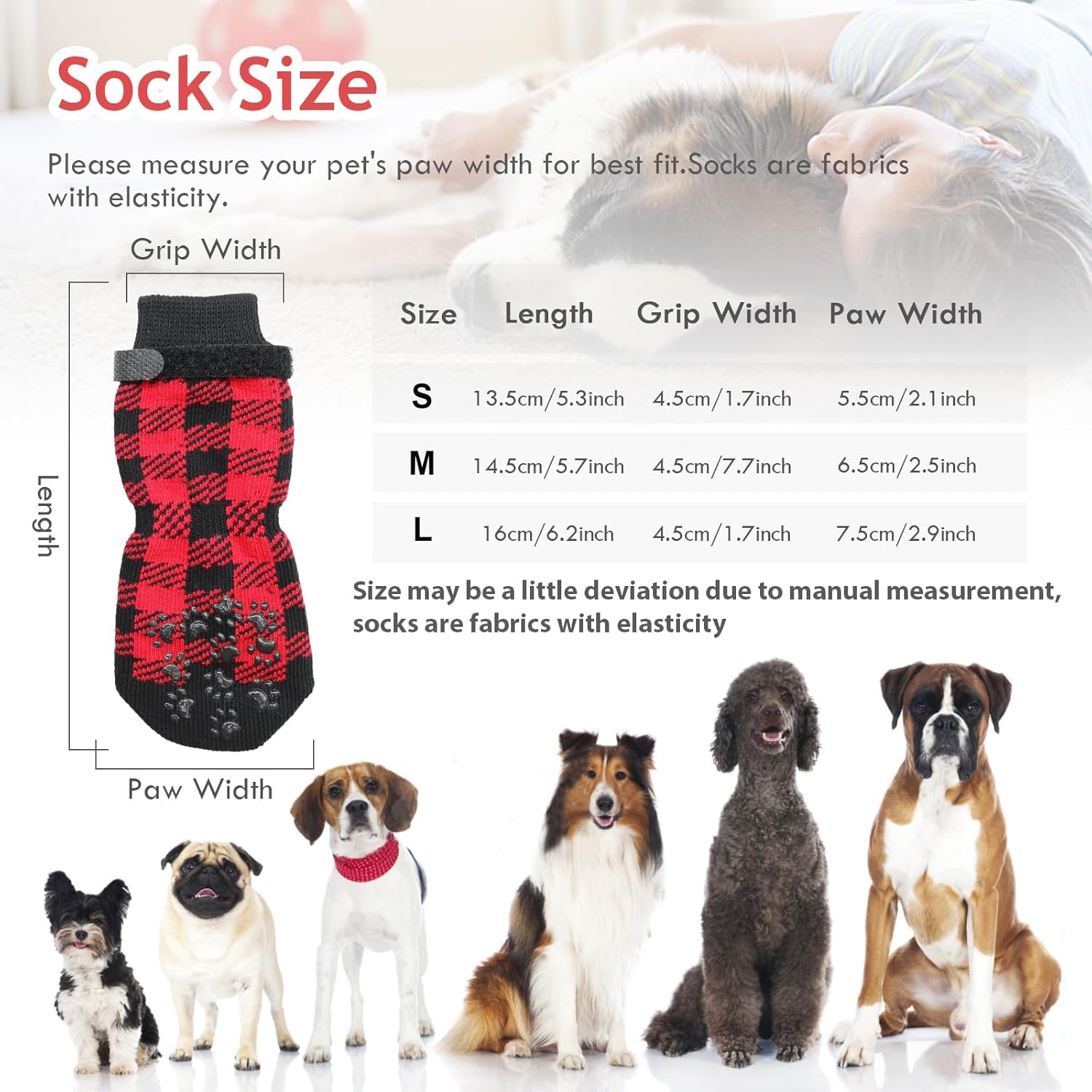 Dog Socks Size L Red Anti Slip Pet Paw Protectors for Dogs - Image 2