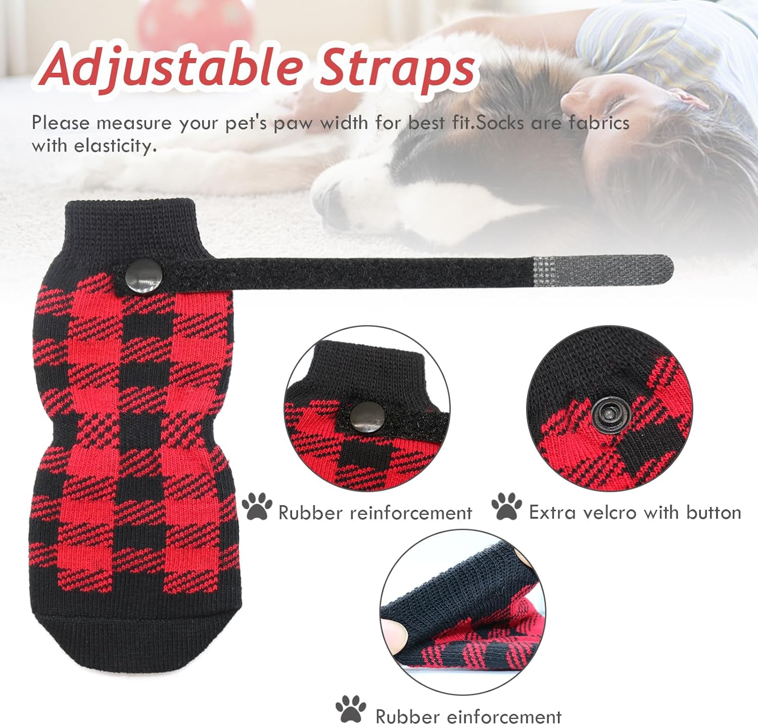 Dog Socks Size L Red Anti Slip Pet Paw Protectors for Dogs - Image 3