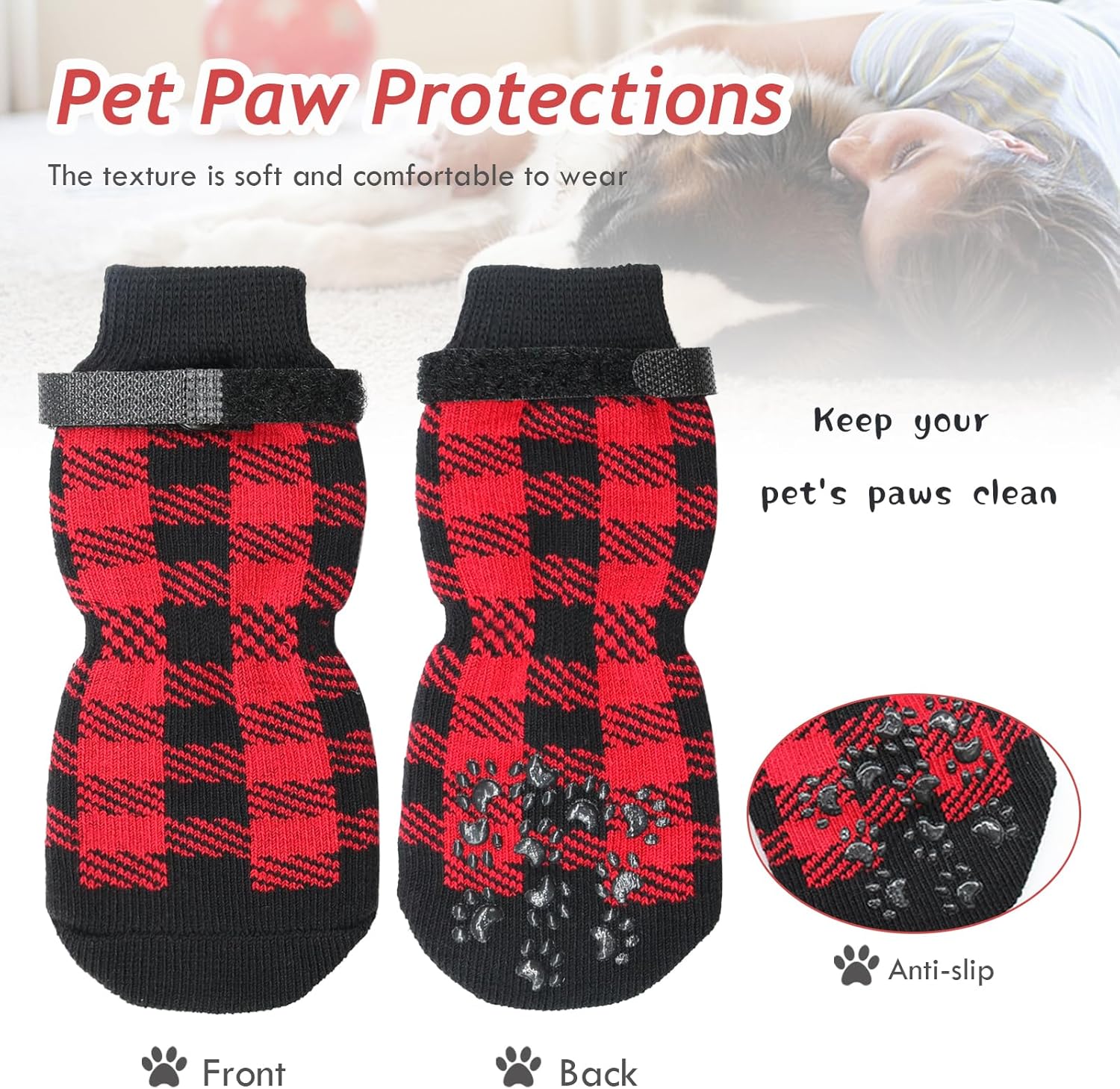 Dog Socks Size L Red Anti Slip Pet Paw Protectors for Dogs - Image 4