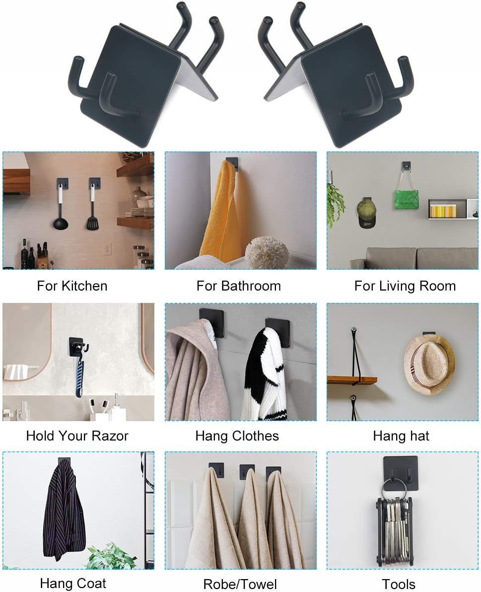 2 Pack Black Stainless Steel Non-Slip Self-Adhesive Bathroom Towel Holders - Image 2