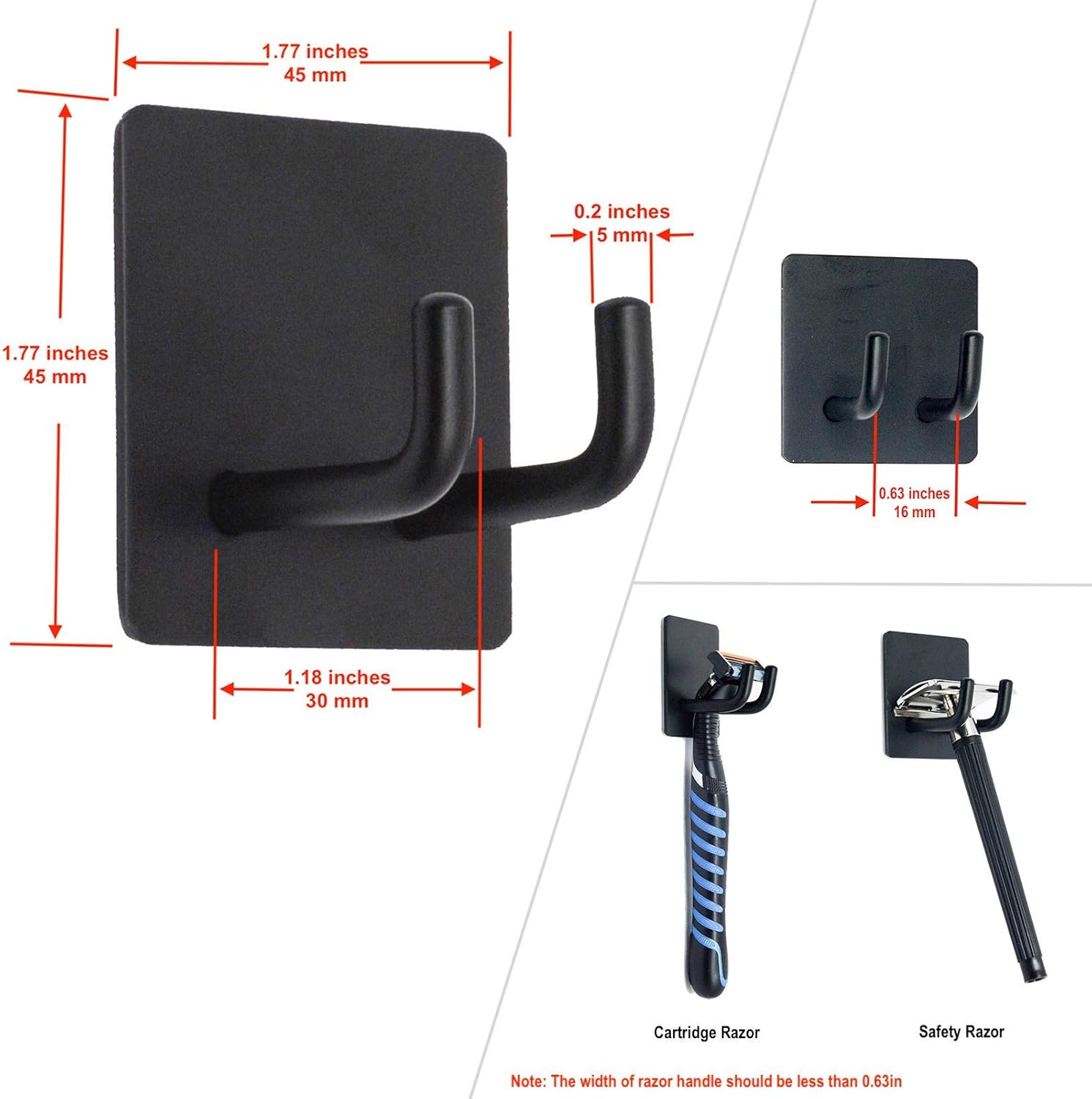 2 Pack Black Stainless Steel Non-Slip Self-Adhesive Bathroom Towel Holders - Image 5