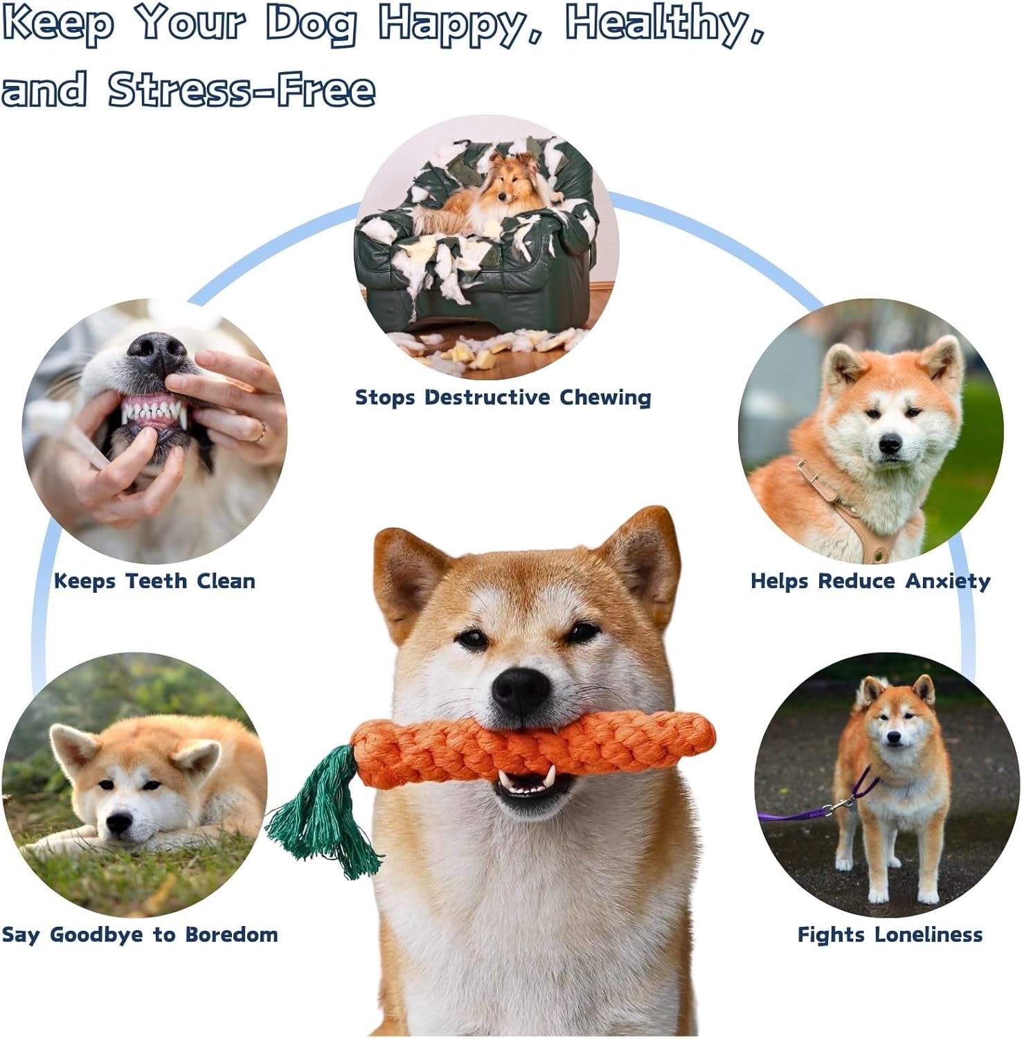 5 Pack Dog Chew Toys - 100% Cotton Material - Durable Bite-Resistant for Teeth Cleaning and Interactive Play - Ideal for Dogs of All Sizes - Image 5