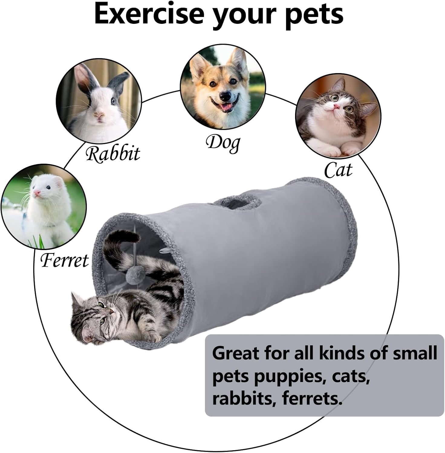 Cat Play Tunnel - 1 Piece - Indoor Outdoor Pet Play Tube - Crawl Tunnel - Play House - Grey - Image 4