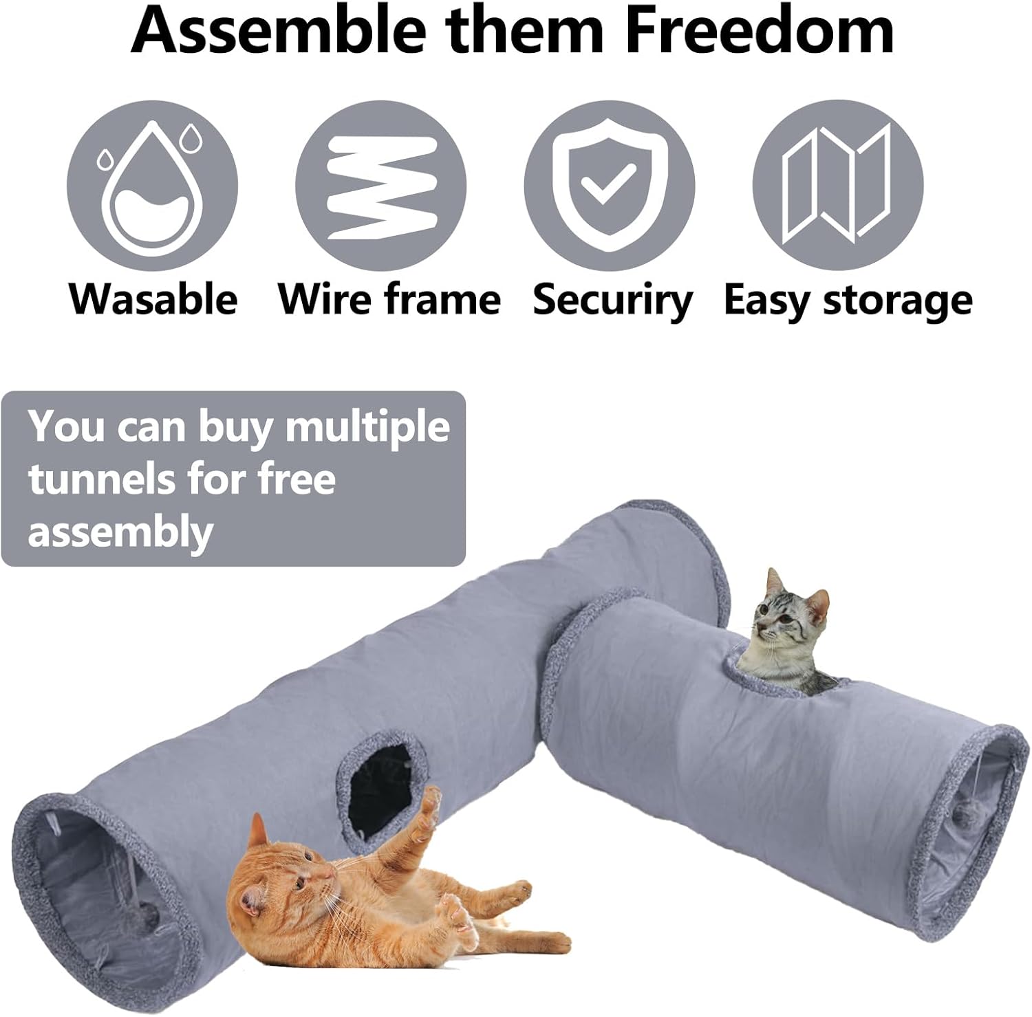 Cat Play Tunnel - 1 Piece - Indoor Outdoor Pet Play Tube - Crawl Tunnel - Play House - Grey - Image 5