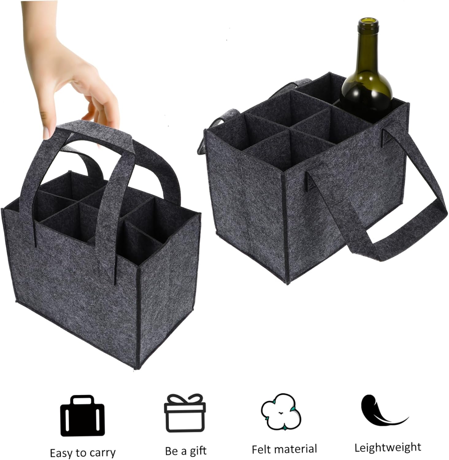 6 Bottle Wine Rack - Dark Grey - Storage Organizer for Bottles - Image 3