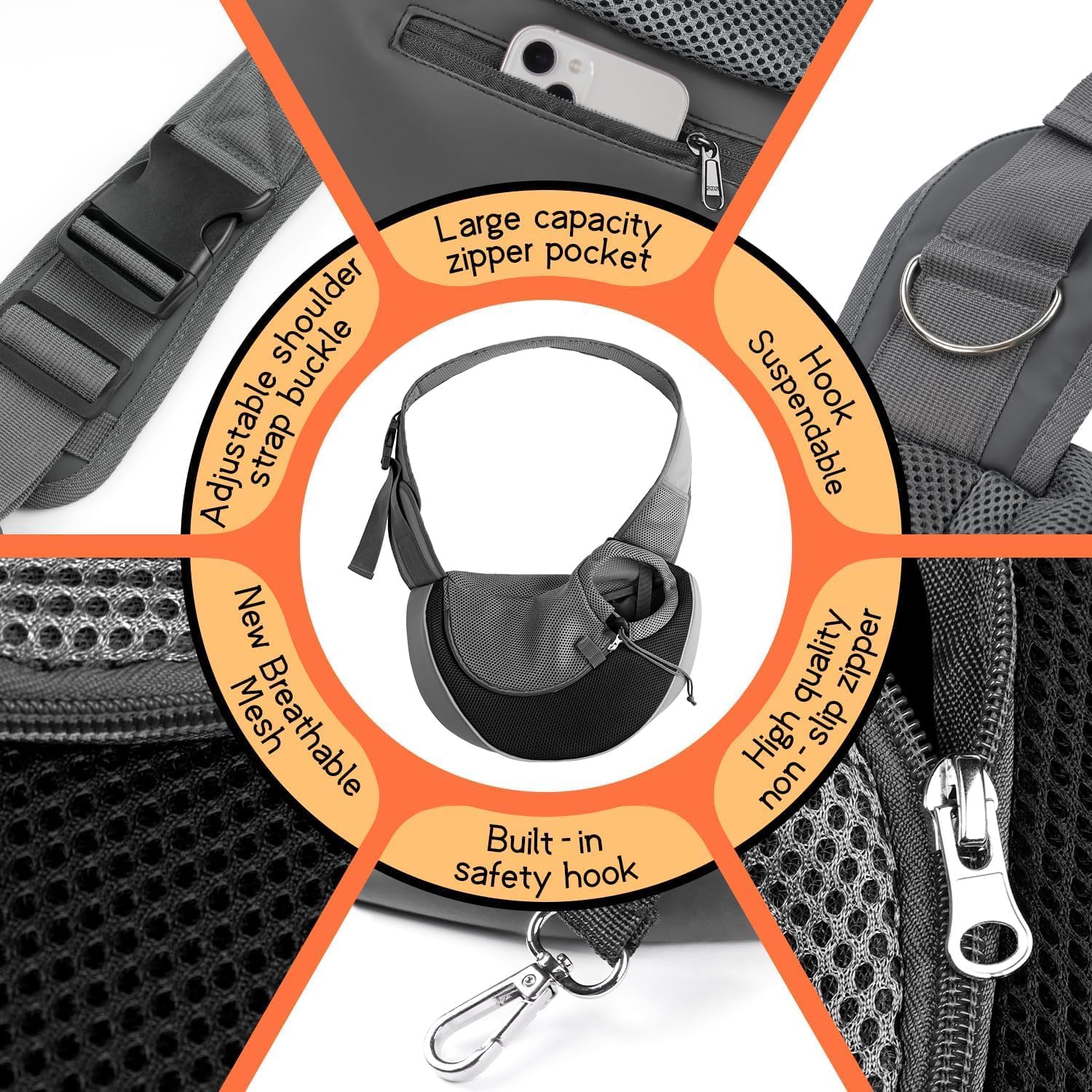 Dog Carrier Bag 40cm x 25cm Black Pet Travel Pouch for Small to Medium Dogs - Image 2