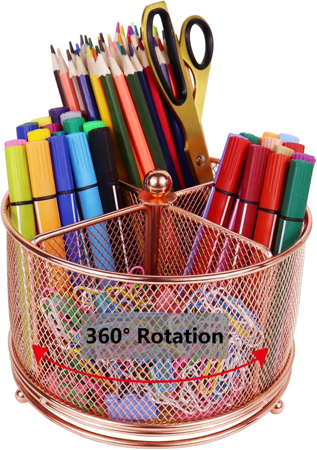 17x17x13cm Rose Gold Metal Mesh Desk Organizer Office Supplies Storage - Image 1