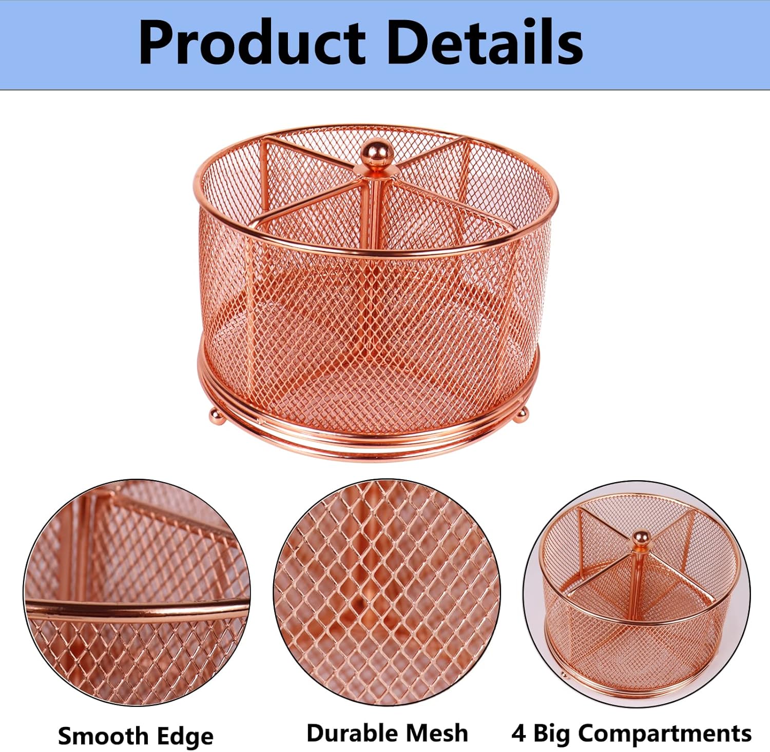 17x17x13cm Rose Gold Metal Mesh Desk Organizer Office Supplies Storage - Image 2