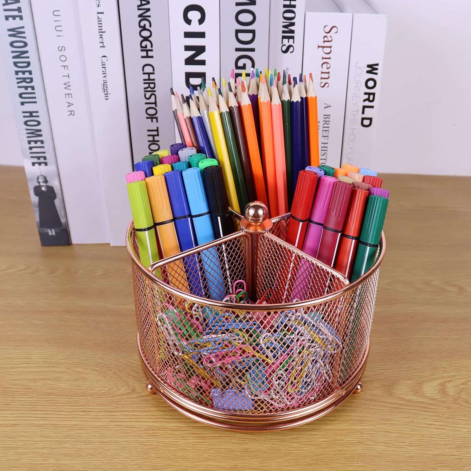 17x17x13cm Rose Gold Metal Mesh Desk Organizer Office Supplies Storage - Image 3
