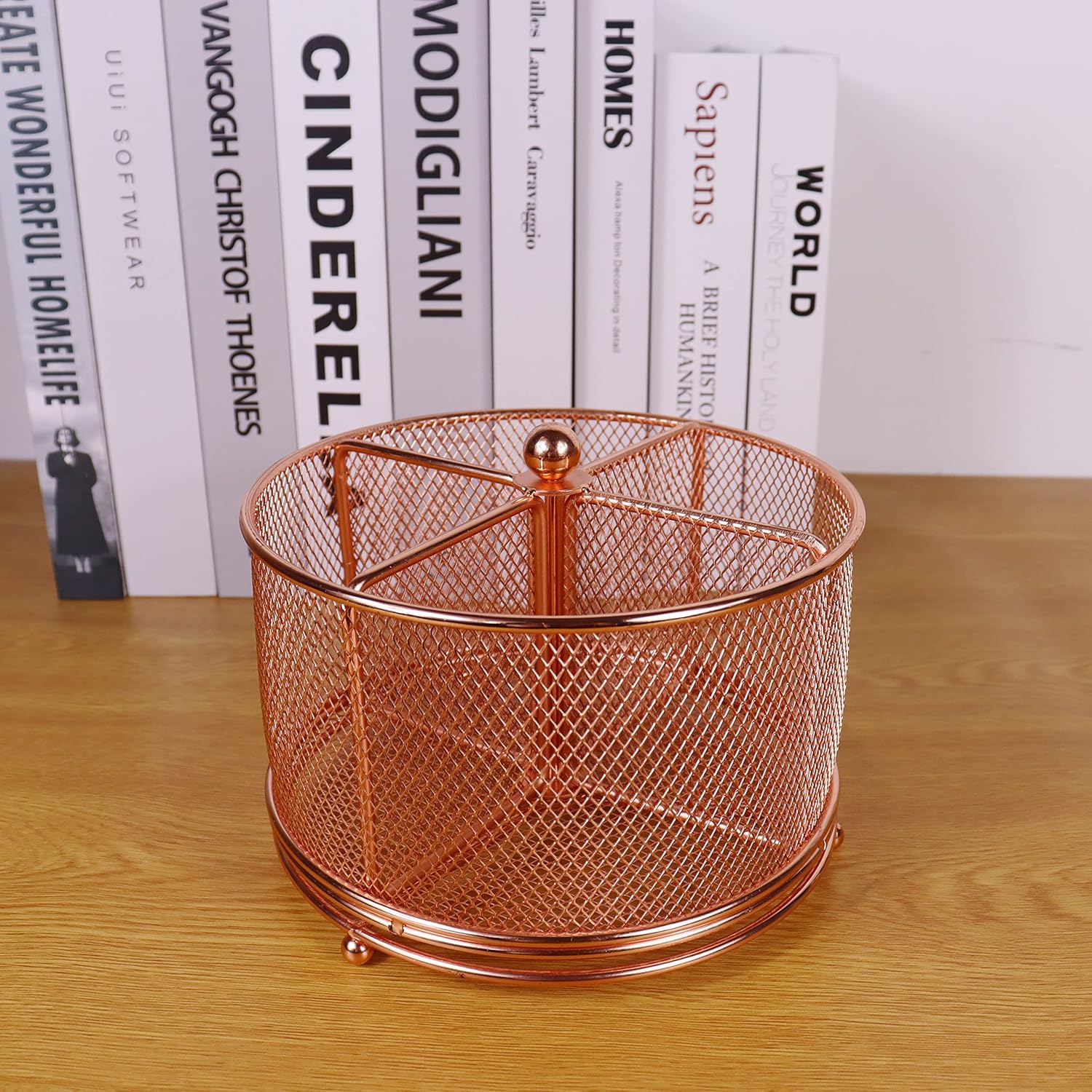 17x17x13cm Rose Gold Metal Mesh Desk Organizer Office Supplies Storage - Image 4