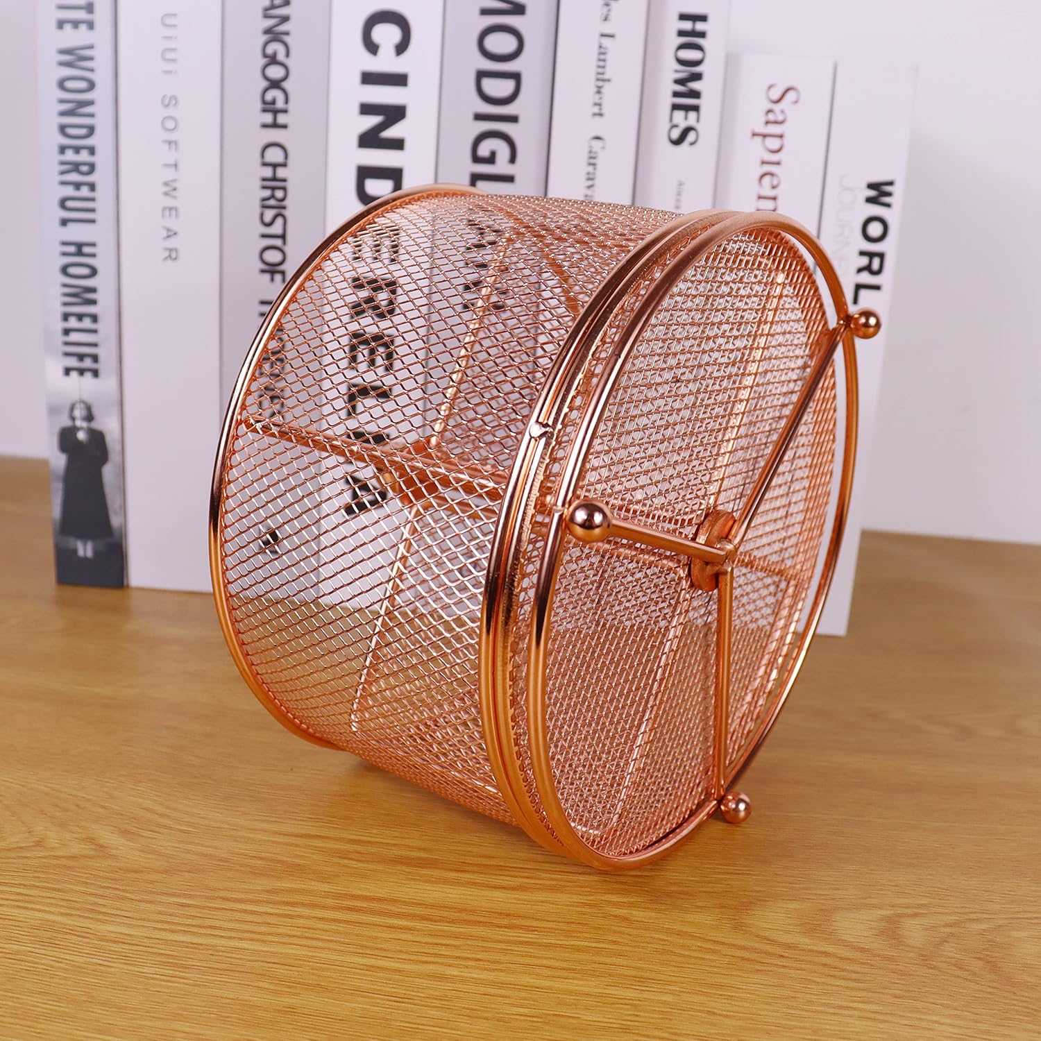17x17x13cm Rose Gold Metal Mesh Desk Organizer Office Supplies Storage - Image 5